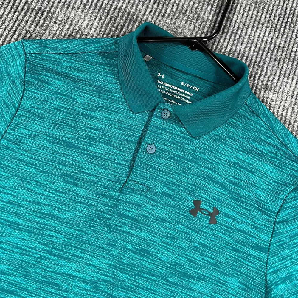 Under Armour Performance Polo Shirt Mens Small Green Short Sleeve Loose Fit Golf